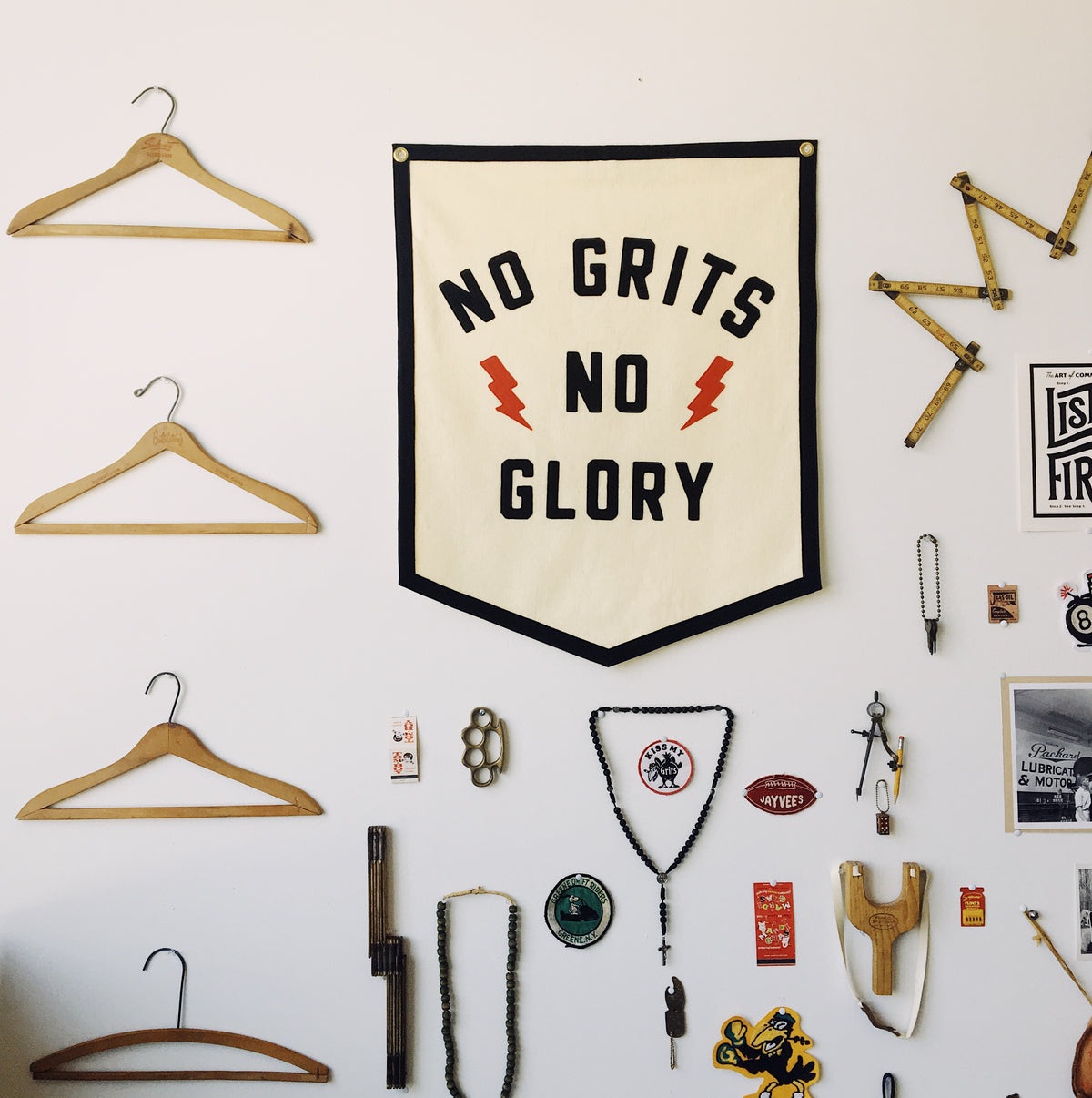 "No Grits No Glory"  Championship Banner • White